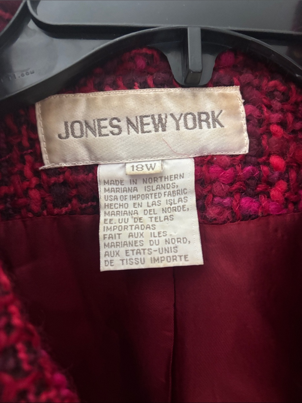 Jones New York Red & Burgundy Tweed Zip-Front Women's Jacket Vintage 1990s. - Picture 2 of 8